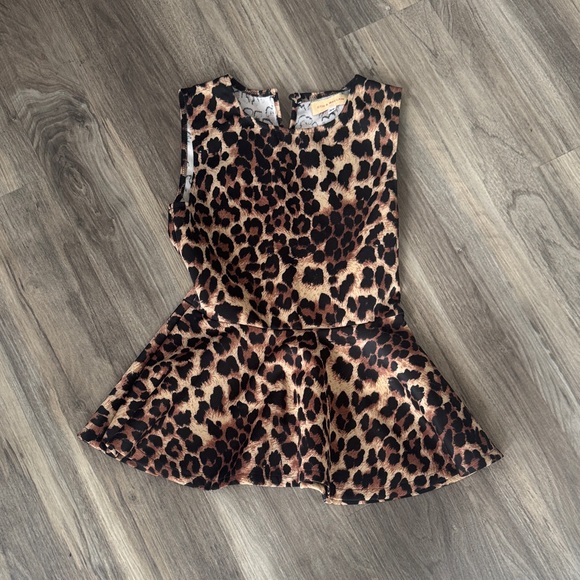 Otis & Maclain Tops - Leopard Print Peplum Sleeveless Top - Brown